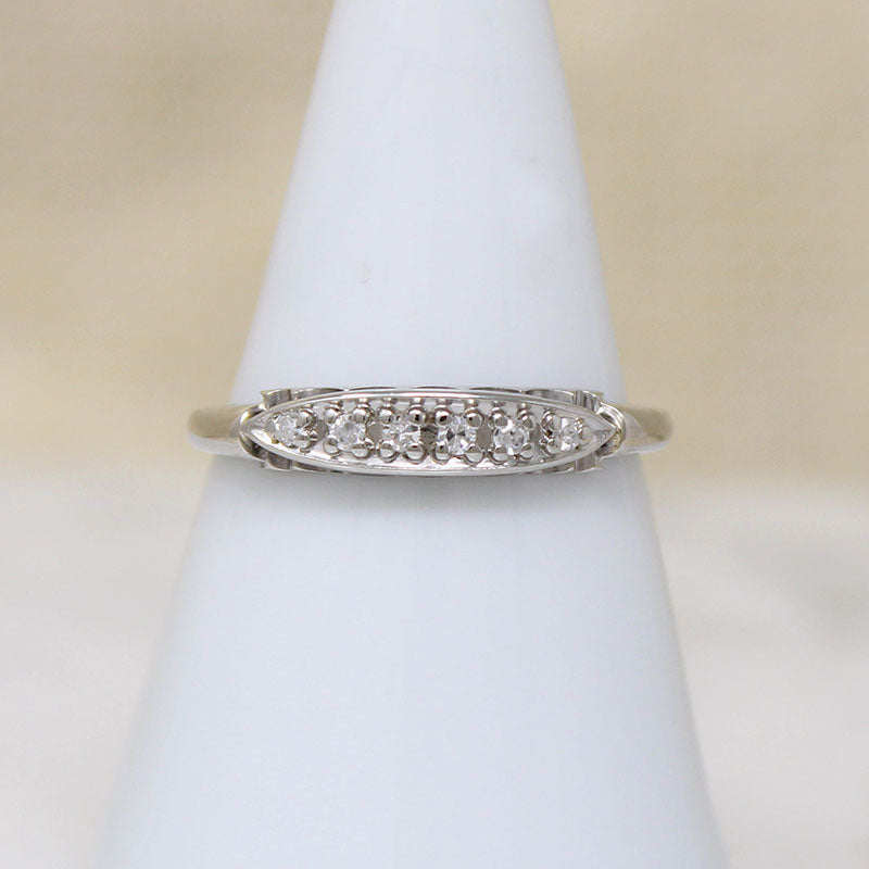 Pretty Fluted 14k White Gold & Diamond Wedding Band