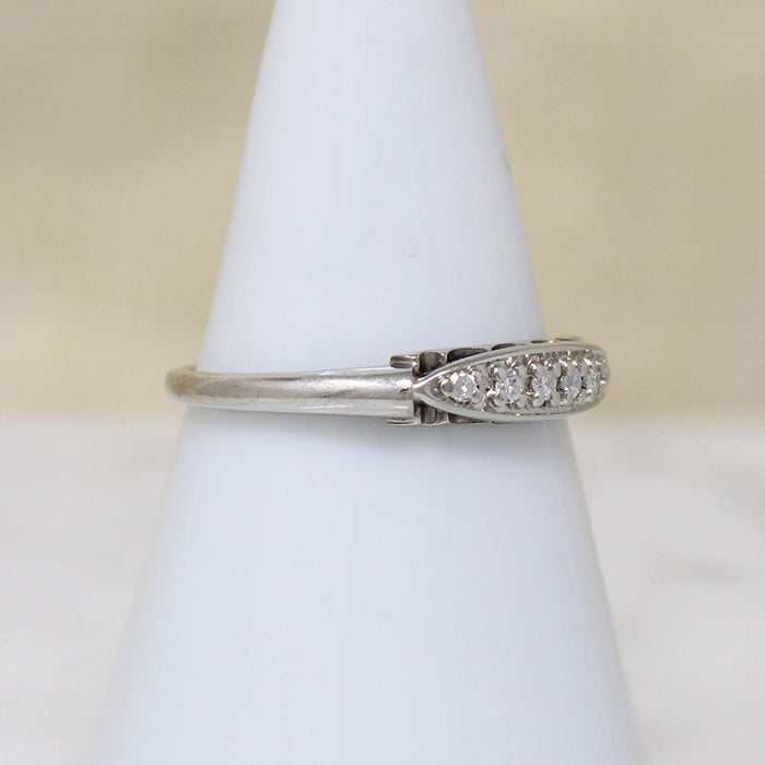 Pretty Fluted 14k White Gold & Diamond Wedding Band