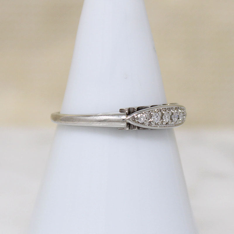 Pretty Fluted 14k White Gold & Diamond Wedding Band