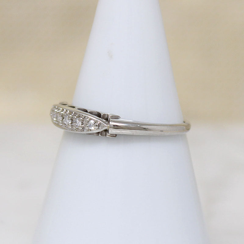 Pretty Fluted 14k White Gold & Diamond Wedding Band