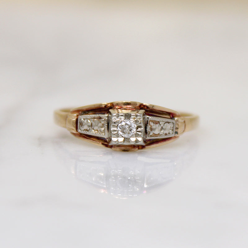 Charming Art Deco Two-Tone Gold & Diamond Ring