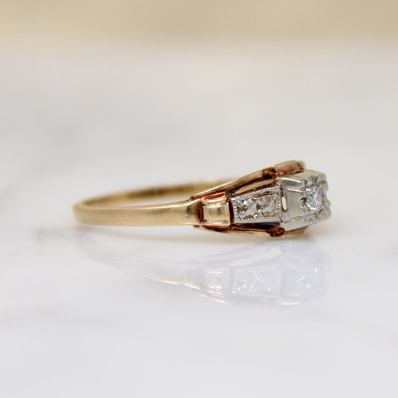 Charming Art Deco Two-Tone Gold & Diamond Ring