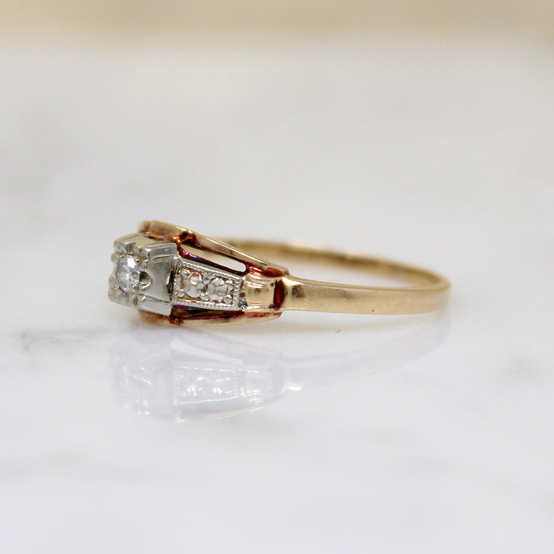 Charming Art Deco Two-Tone Gold & Diamond Ring