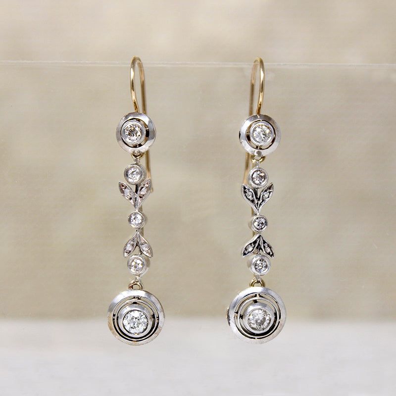 Graceful Edwardian Silver & Gold Diamond Earrings