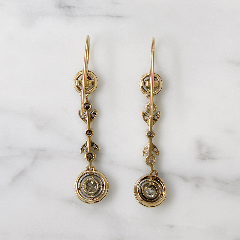 Graceful Edwardian Silver & Gold Diamond Earrings