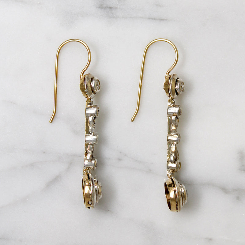 Graceful Edwardian Silver & Gold Diamond Earrings