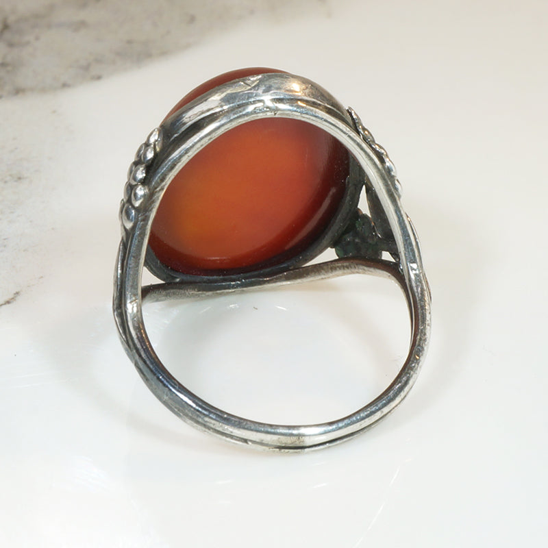 Grapes and Leaves Carnelian Silver Ring