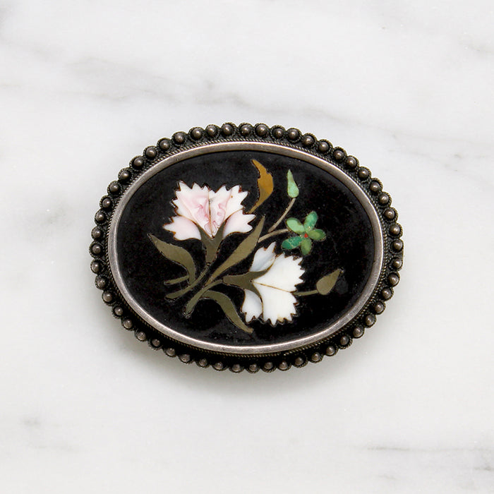 Language of Flowers Pietra Dura Brooch