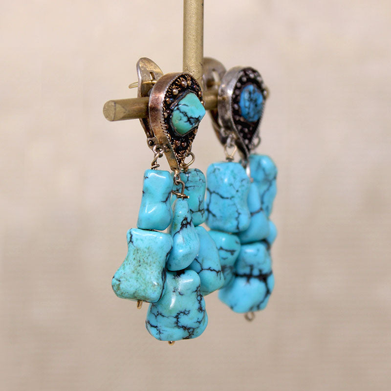 Gorgeous Turquoise Nugget Drop Earrings