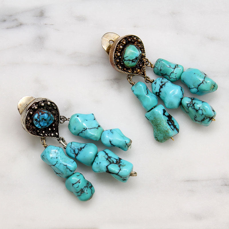 Gorgeous Turquoise Nugget Drop Earrings