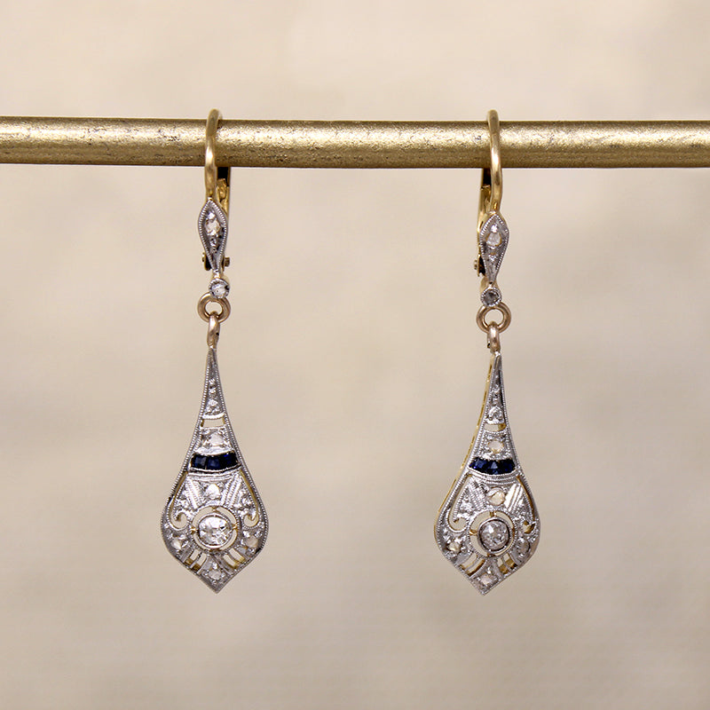 Delightful Antique Earrings with Sapphires & Diamonds
