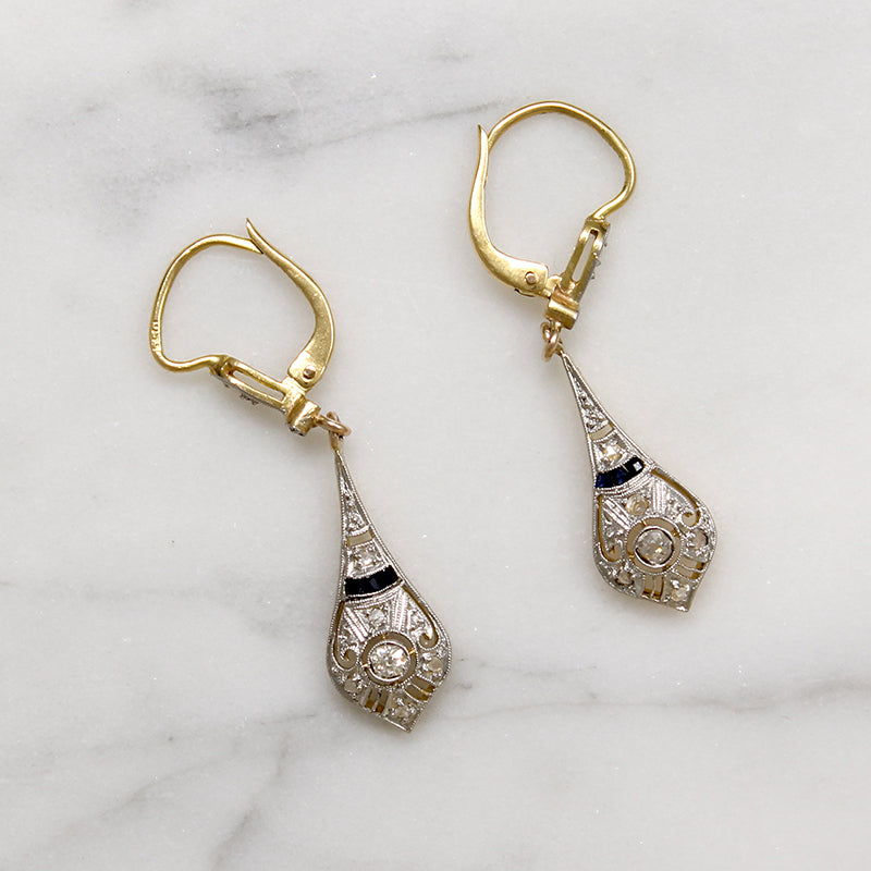Delightful Antique Earrings with Sapphires & Diamonds