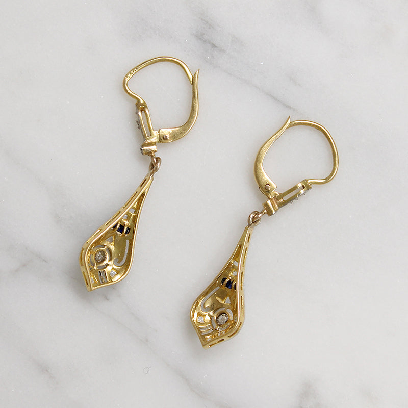 Delightful Antique Earrings with Sapphires & Diamonds
