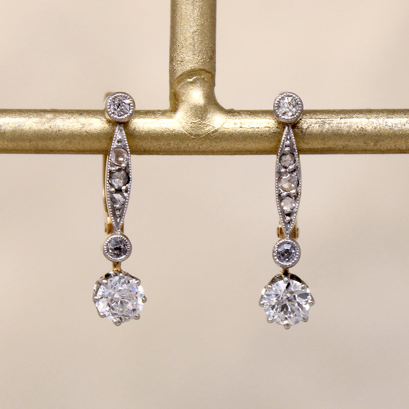 Dainty French Diamond Earrings in Gold & Platinum