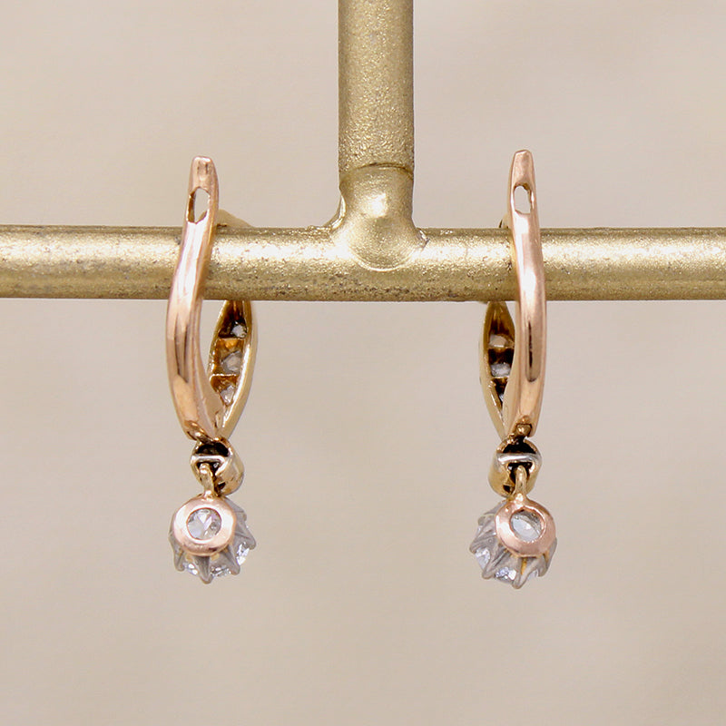 Dainty French Diamond Earrings in Gold & Platinum