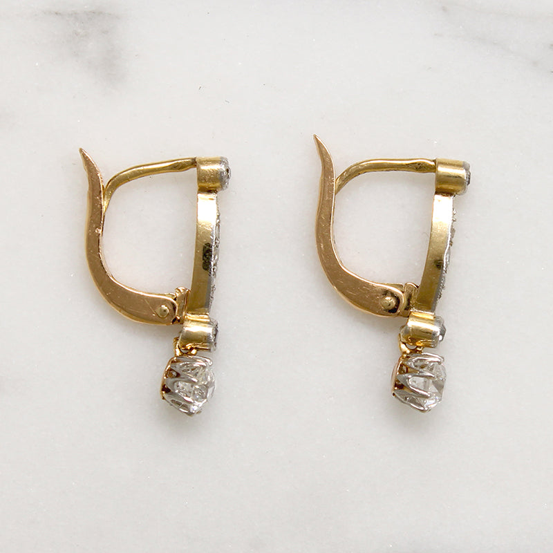 Dainty French Diamond Earrings in Gold & Platinum