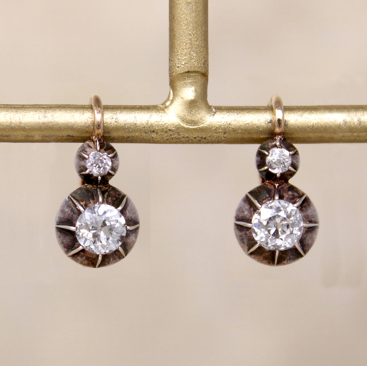 19th Century French Old Mine Cut Diamond Earbobs