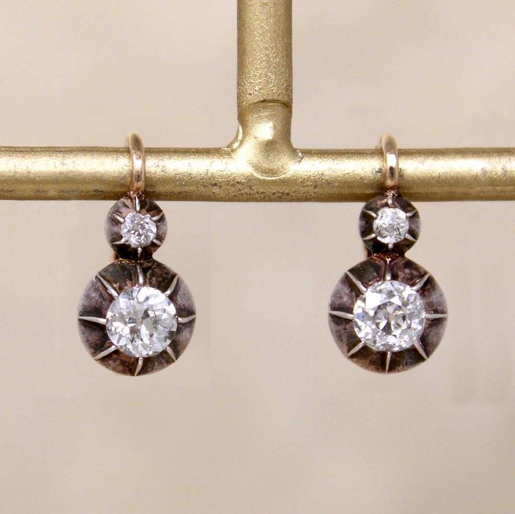 19th Century French Old Mine Cut Diamond Earbobs