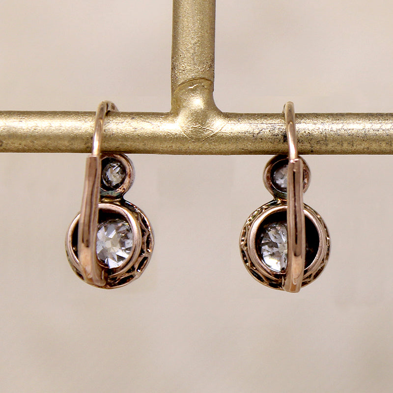 19th Century French Old Mine Cut Diamond Earbobs