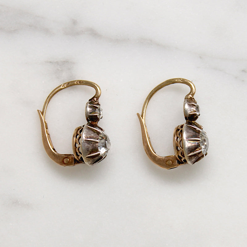 19th Century French Old Mine Cut Diamond Earbobs