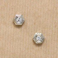 Art Deco Diamond & Engraved White Gold Studs