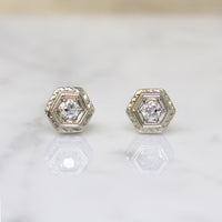 Art Deco Diamond & Engraved White Gold Studs