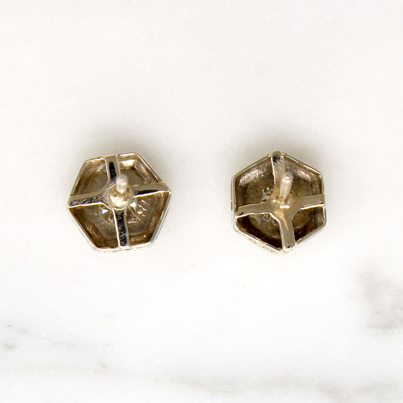 Art Deco Diamond & Engraved White Gold Studs