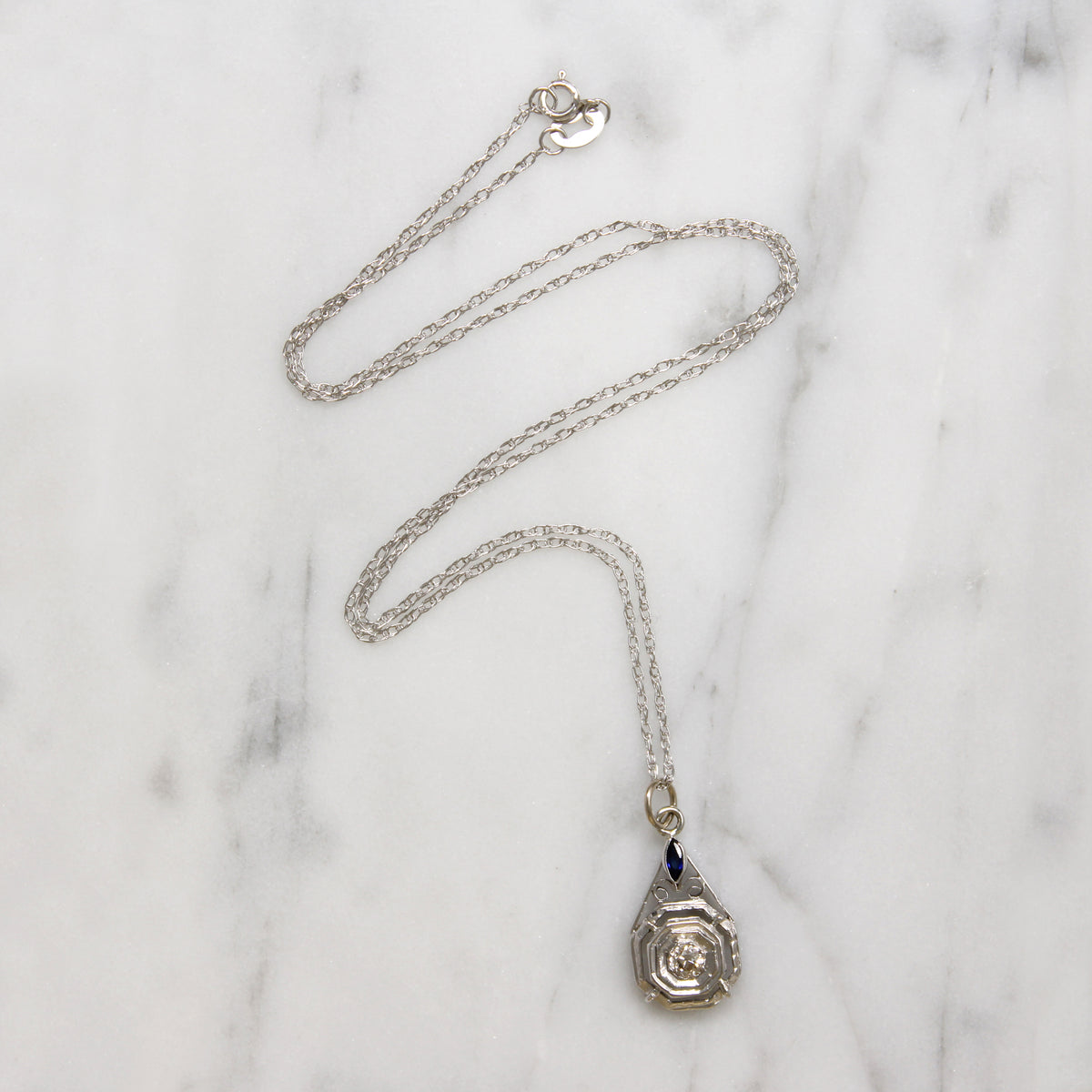 Sweet Details Art Deco Diamond & Sapphire Pendant