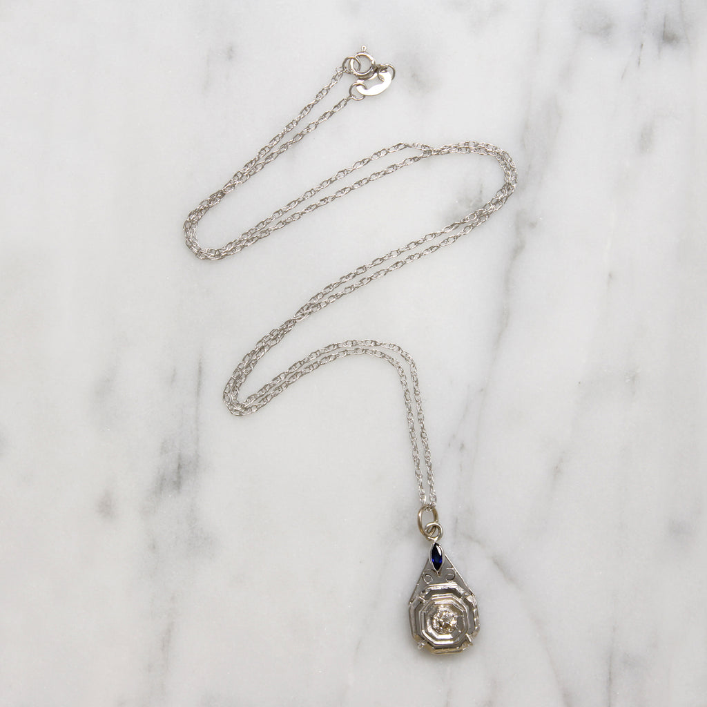 Sweet Details Art Deco Diamond & Sapphire Pendant