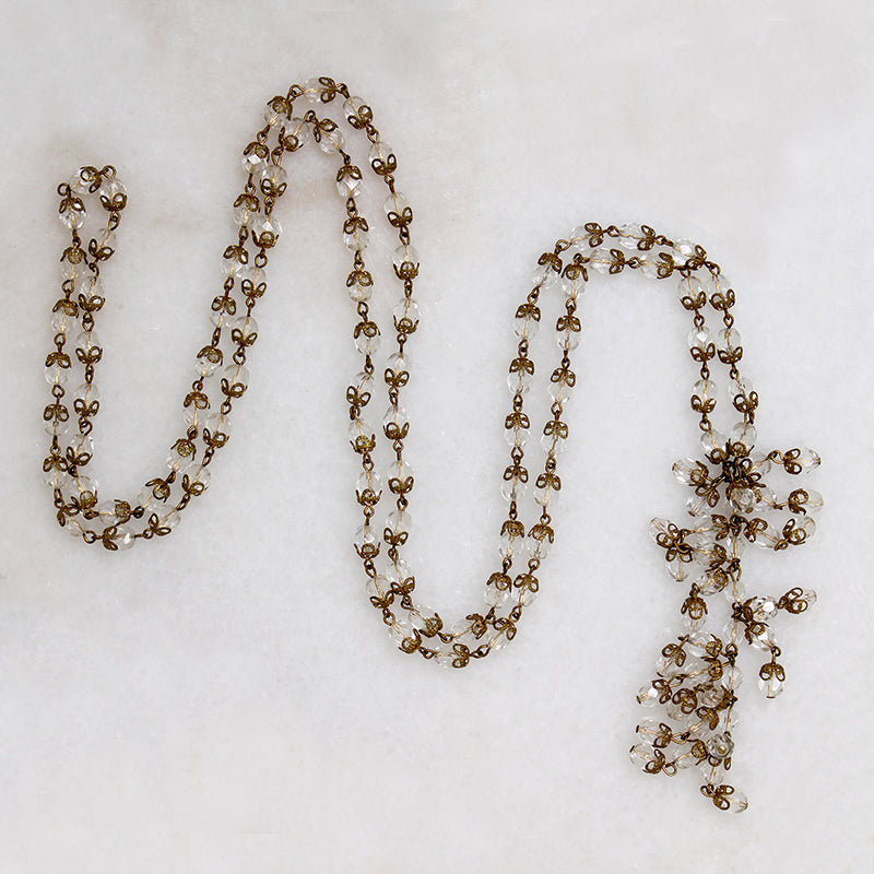 Extra Long Glass & Brass Beaded Sautoir Necklace
