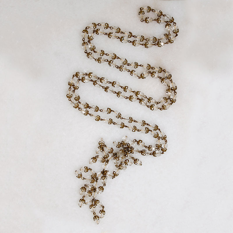 Extra Long Glass & Brass Beaded Sautoir Necklace