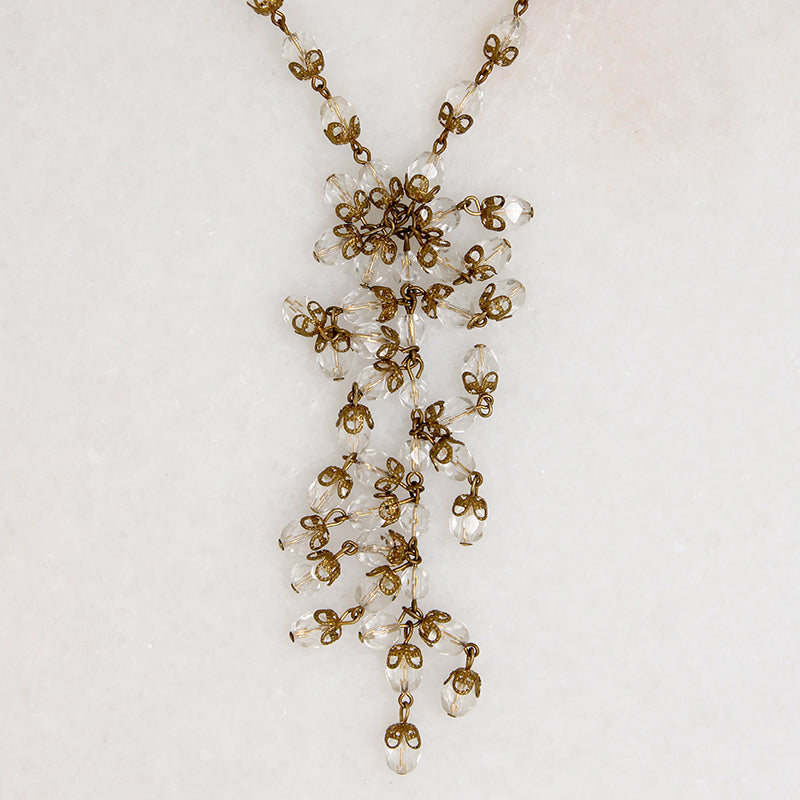 Extra Long Glass & Brass Beaded Sautoir Necklace