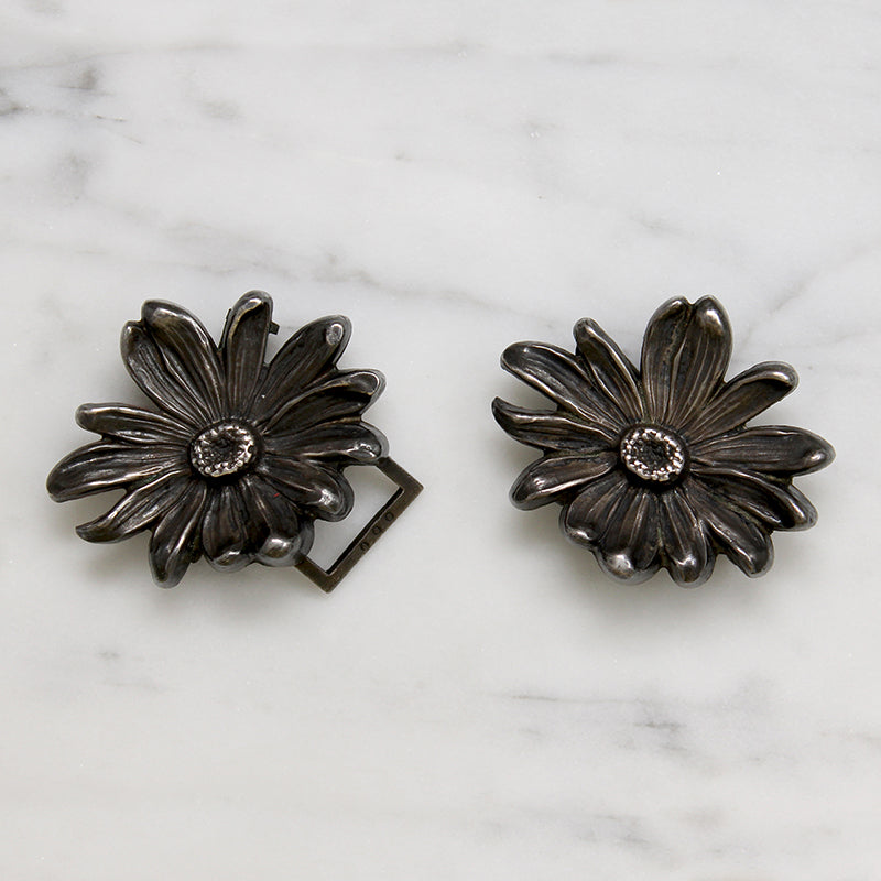 Edwardian Sterling Silver Double Daisy Belt Buckle