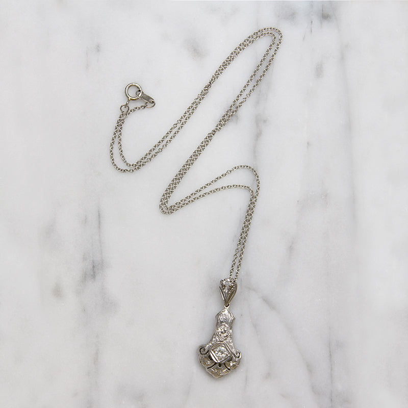 Diamonds & Forget-Me-Nots Art Deco Pendant