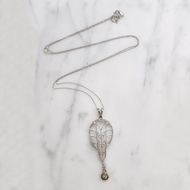 Exquisite Edwardian Platinum Filigree & Diamond Pendant