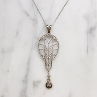 Exquisite Edwardian Platinum Filigree & Diamond Pendant