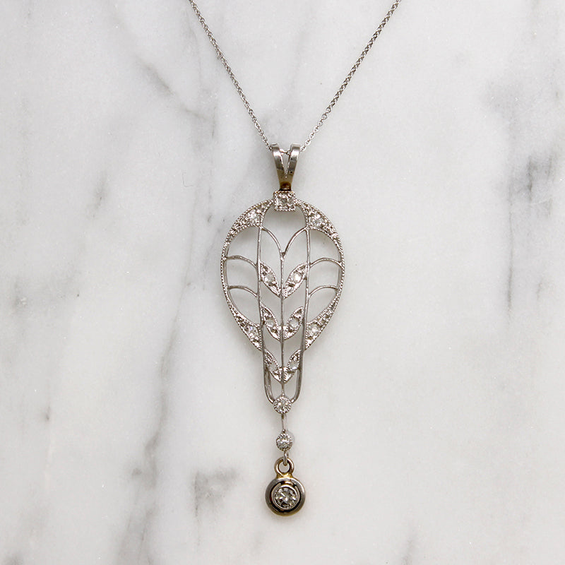 Exquisite Edwardian Platinum Filigree & Diamond Pendant