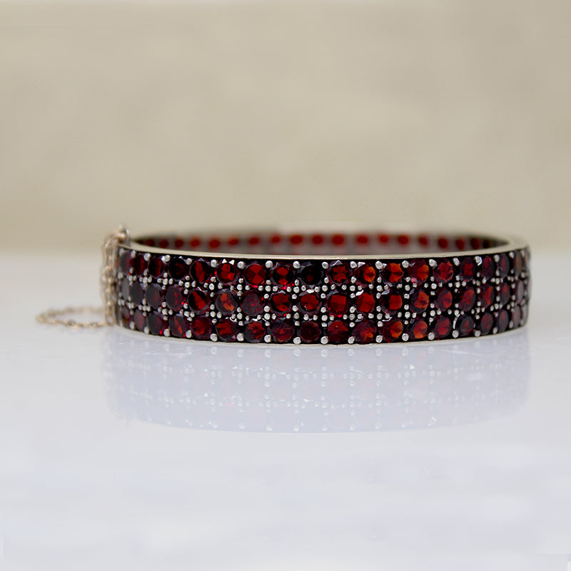 Three Row Garnet & Silver Gilt Bangle Bracelet