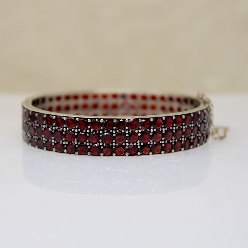Three Row Garnet & Silver Gilt Bangle Bracelet