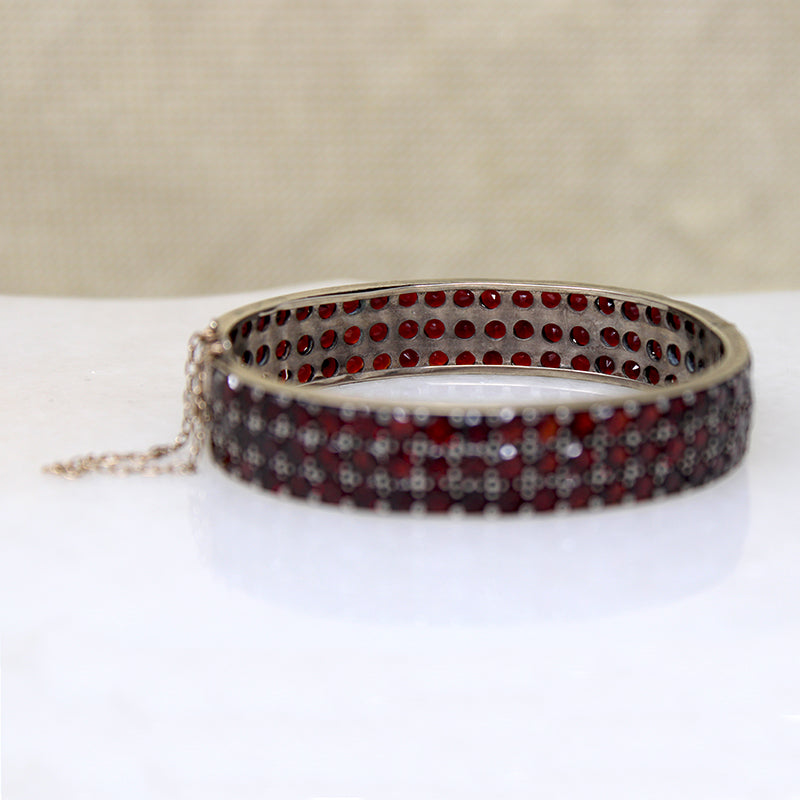 Three Row Garnet & Silver Gilt Bangle Bracelet
