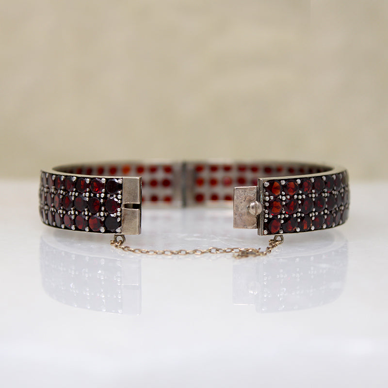Three Row Garnet & Silver Gilt Bangle Bracelet