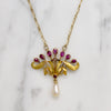 Delightful French Art Nouveau Ruby & Pearl Necklace