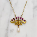 Delightful French Art Nouveau Ruby & Pearl Necklace