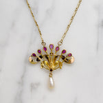 Delightful French Art Nouveau Ruby & Pearl Necklace
