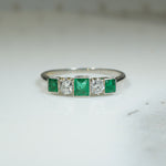 Platinum Emerald and OEC Diamond Edwardian Ring