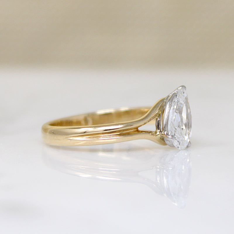 Bright White & Sparkling Pear Cut Diamond Solitaire Ring