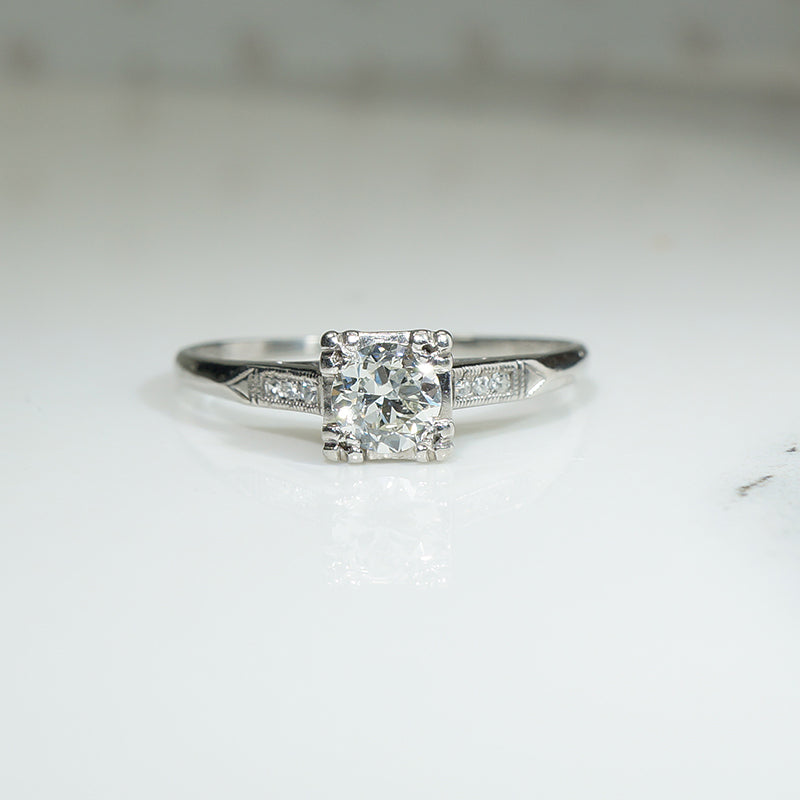Pretty Palladium OEC Diamond Engagement Ring