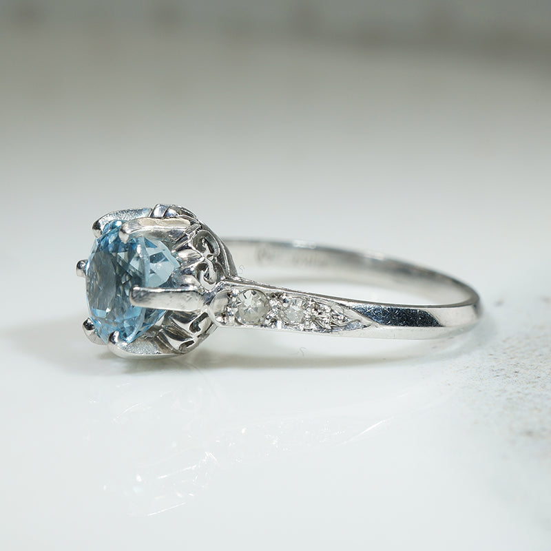 Shimmering Platinum Aquamarine Engagement Ring