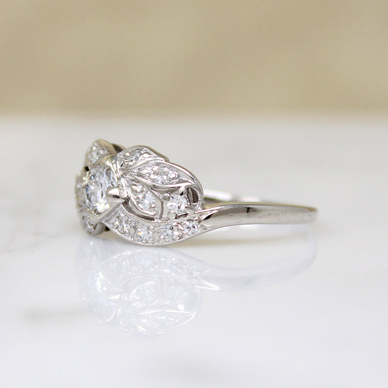 Romantic 1940s Diamond & White Gold Ring 
