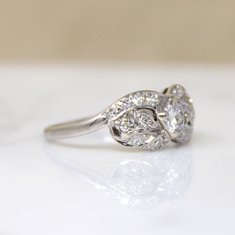 Romantic 1940s Diamond & White Gold Ring 